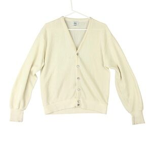 Vintage IZOD Lacoste USA Made Acrylic Sweater Cardigan Cream Knit Men Sz M